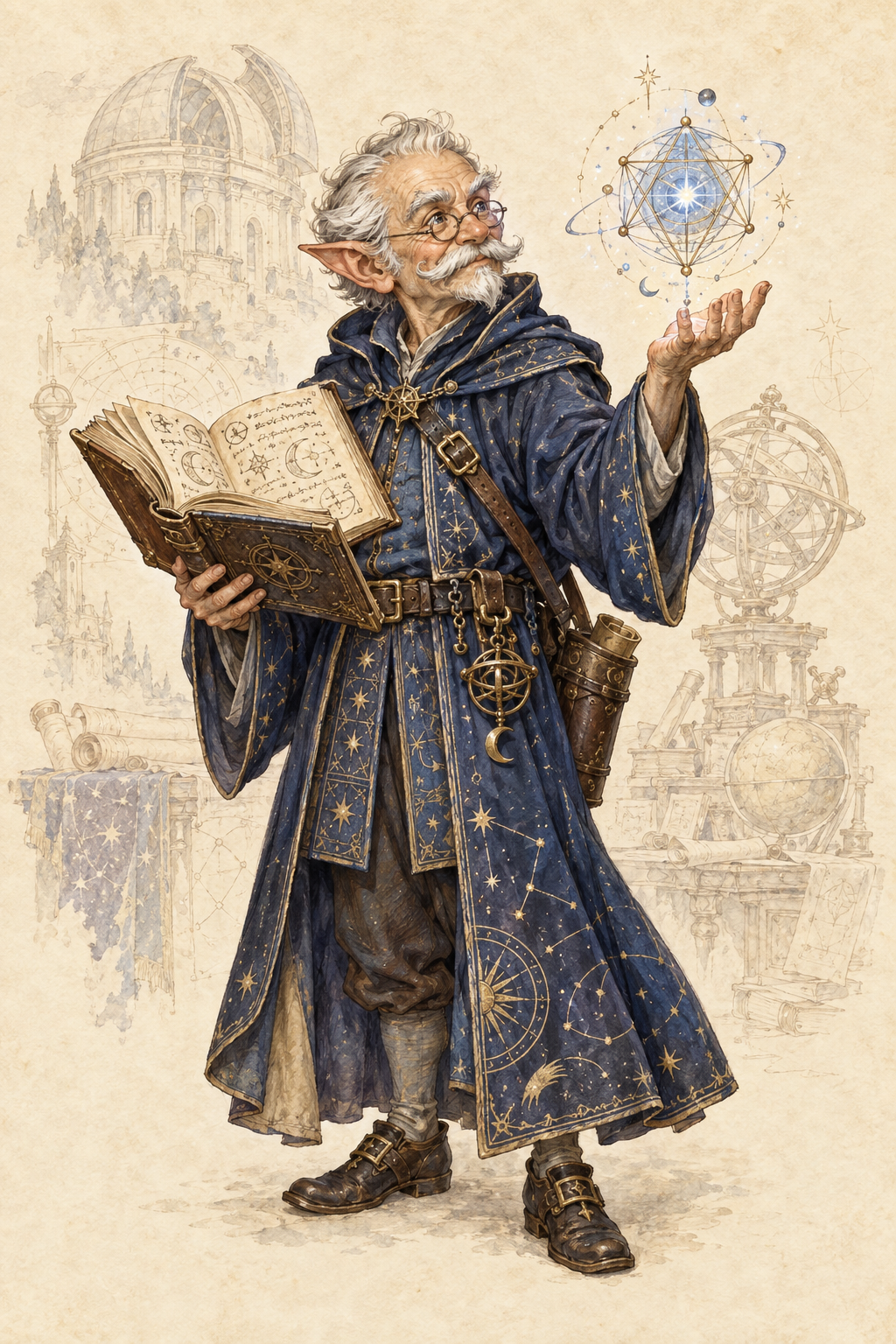 Gnomischer Magier mit Zauberbuch