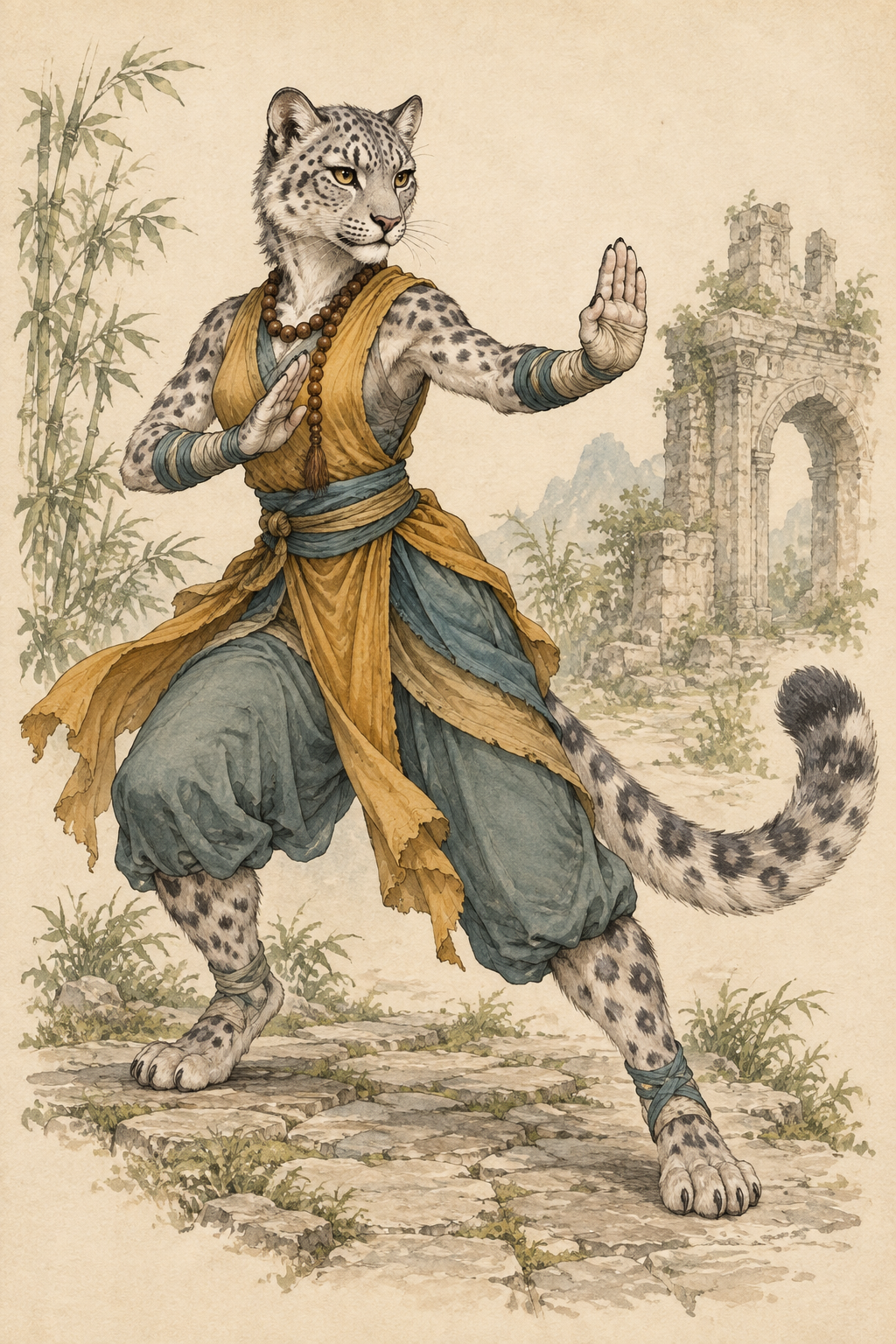Tabaxi-Mönchin mit Schneeleopardenfell